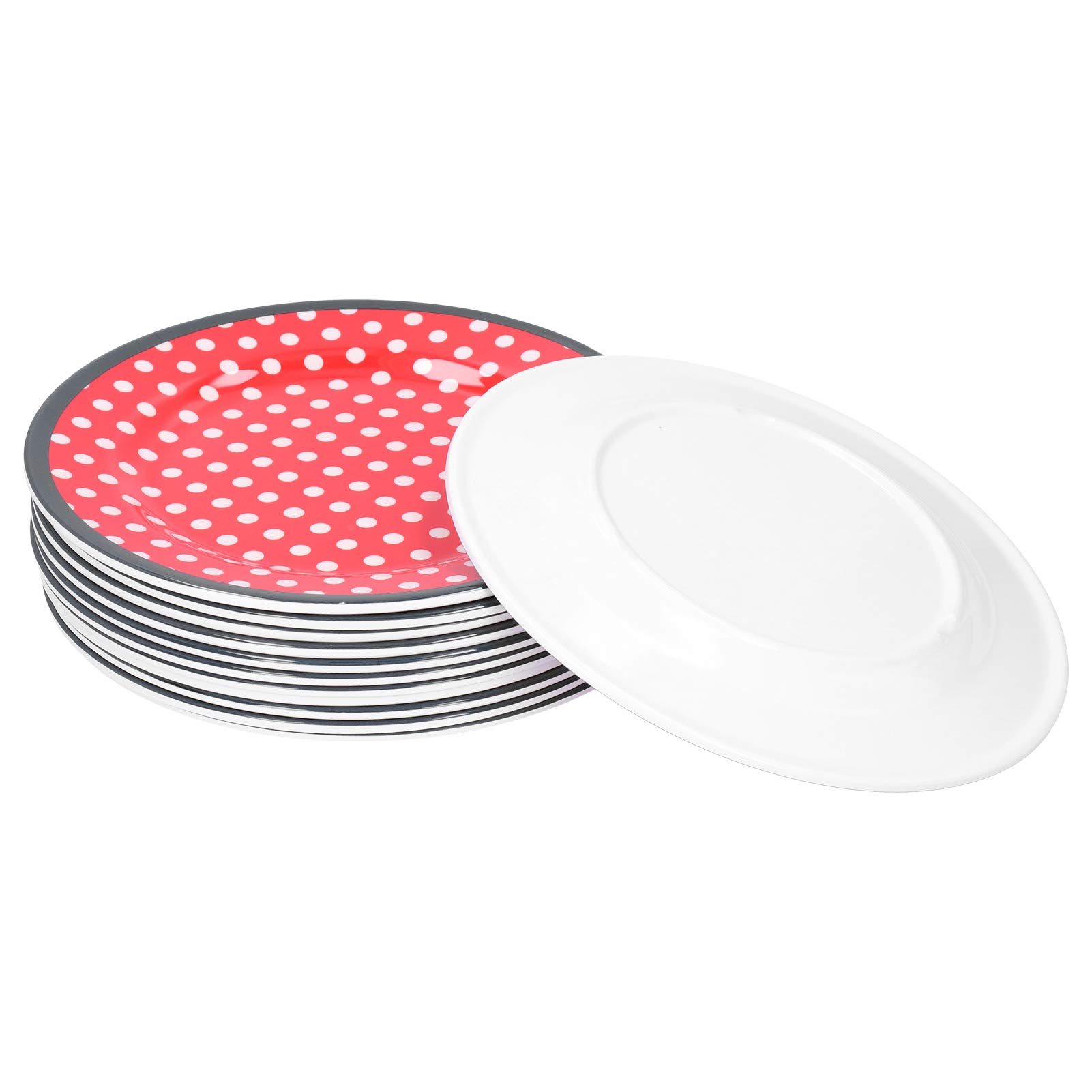 12 pièces assiettes à salade Premium ensemble assiettes de vaisselle en mélamine durables pour cuisine restaurant usage domestique couleur comme indiqué taille 22,6 cm 9 po (point rouge)