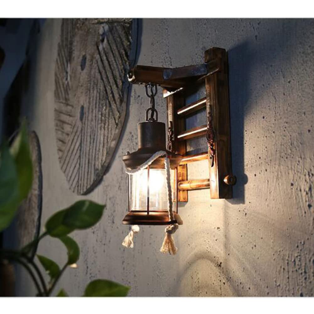 Retro Holz Wandleuchte Treppen Wandlampe Kreativ Bambus Pendellampe Vintage Hanfseil Rustikale Wandlicht Glas Lampenschirm Wandleuchten Für Schlafzimmer Restaurant Hotel Flur Esszimmer