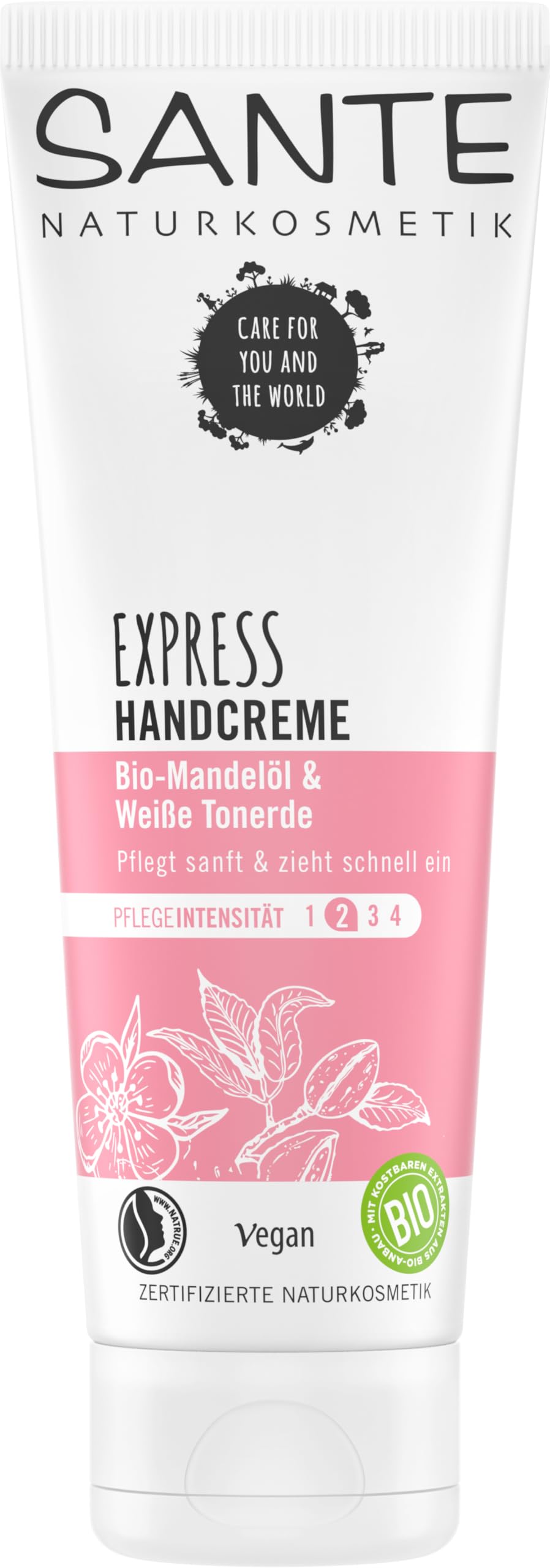 SANTE Naturkosmetik Express Handcreme mit Tonerde, Express-Feuchtigkeit ohne Fettfilm, Mit Mandelöl, Vegan, 75 ml
