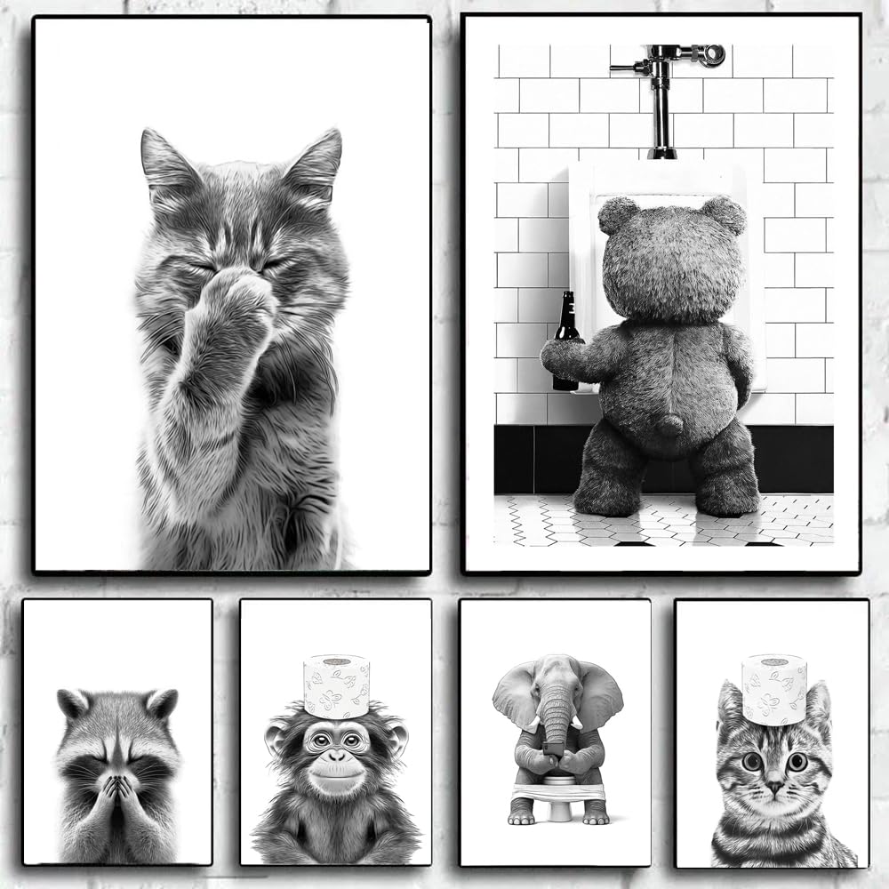 Affiche Toilette Humoristique Chat Noir - 30x40 Cm - Déco Salle De Bain Sans Cadre