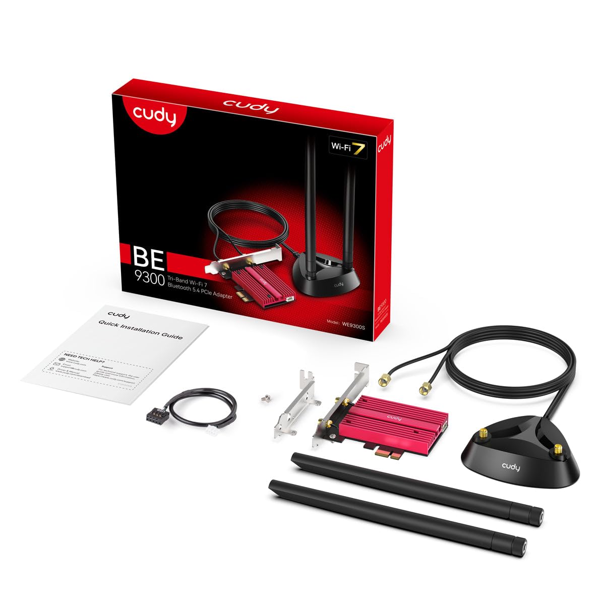 Cudy Tarjeta WiFi 7 WE9300S PCIe WiFi para PC, Adaptador Inalámbrico de Tres Bandas, 6 GHz, Chipset Intel BE200, Bluetooth 5.4, Antena de Alta Ganancia, No Compatible con Plataformas AMD