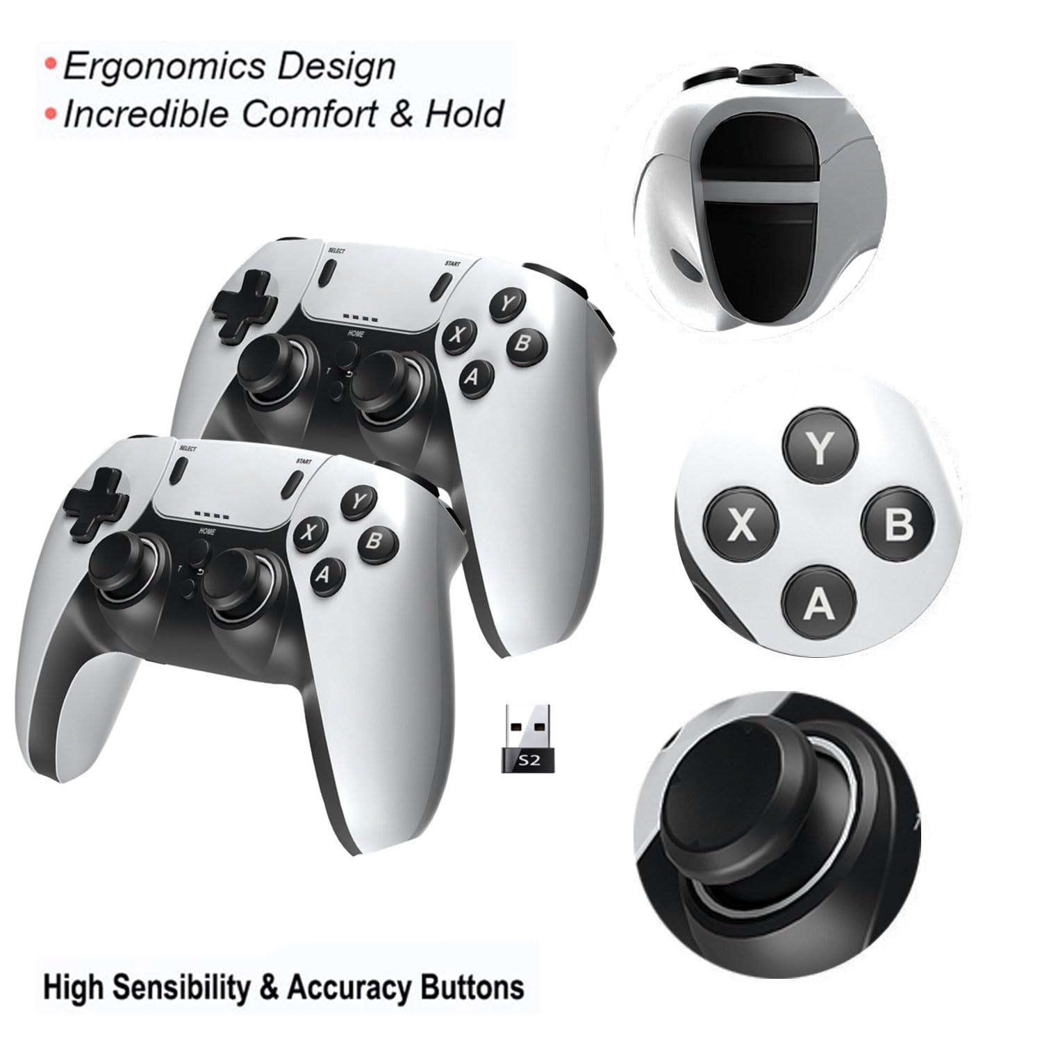 Paquete de 2 controladores inalámbricos para Windows PC/Raspberry Pi/Stick/TV/Game Box, mando a distancia recargable con Turbo para emulador de computadora portátil, Roblox, Steam, RetroPie, RecalBox