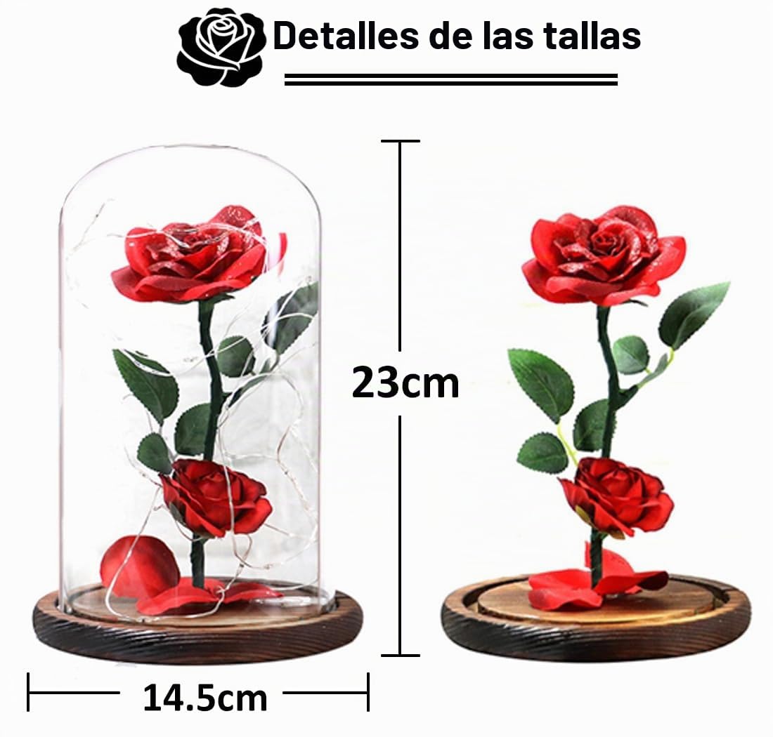 La Bella y la Bestia Rosa Eterna, Rosa en Cúpula de Cristal con Luces Cálidas, Flor Eternal Rose Regalo para Día de la Madre, Día de San Valentín, Aniversario, Mamá, Esposa, Novia