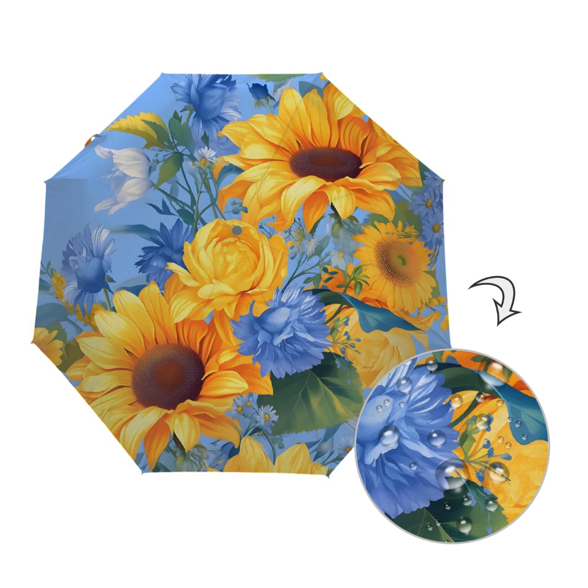 Ombrello pieghevole estivo astratto girasoli ombrello da viaggio compatto antivento impermeabile con protezione UV rivestimento nero leggero 8 coste portatile per pioggia sole