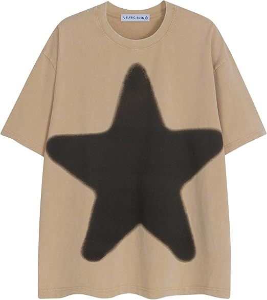 Aelfric Eden Oversized Star Graphic Tees Men Vintage Washed Heavyweight Cotton Trendy Streetwear T Shirts Unisex