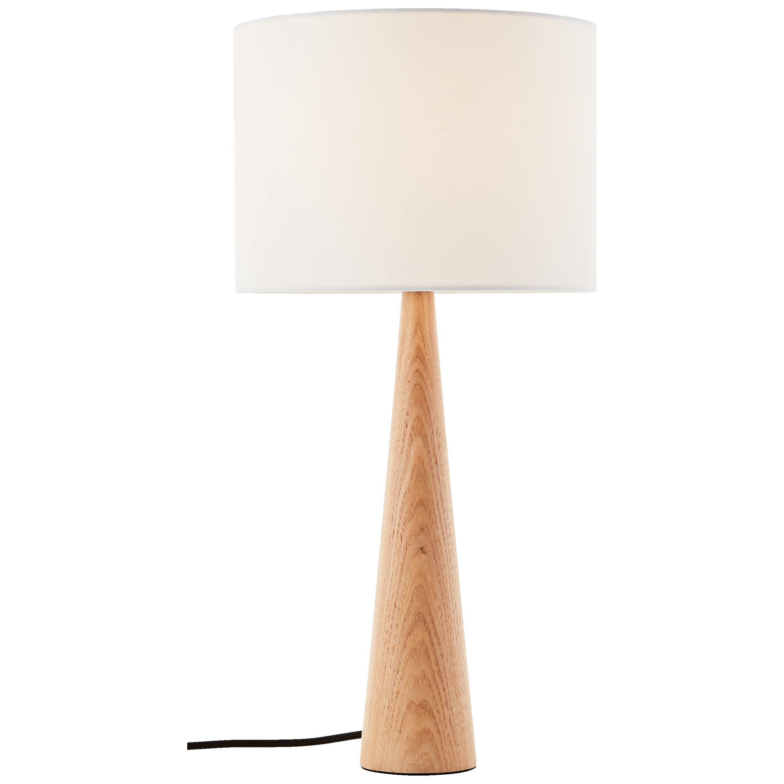 Lightbox Nacht-Tischlampe | Ø 25 cm | Tischleuchte mit Wipp-Schalter & Basis aus Holz & weißem Stoff Lampen-Schirm | E27 Fassung | Schlafzimmer-Lese-Lampe aus Holz/Metall/Textil in Weiß/Hell-Braun