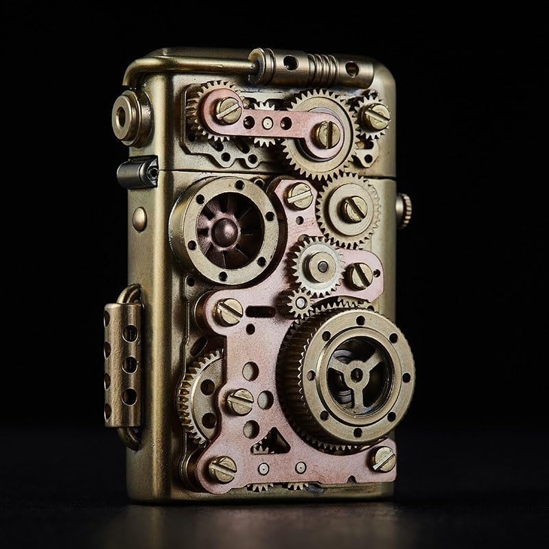 Vintage Kerosene Lighter Mechanical Style Gear Shape Refillable Fuel Trench Lighter Decorations Suitable for Mens High-End Gifts