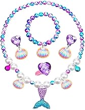 INGJIA 5 Pz Mermaid Gioielli per Bambina, Collana e Braccialetti Bambina, Sirena Principessa Gioielli, Collana, Orecchini, Bracciale, Anello, Gioielli Giocattolo Ragazzine 2 3 4 5 Anni Regali