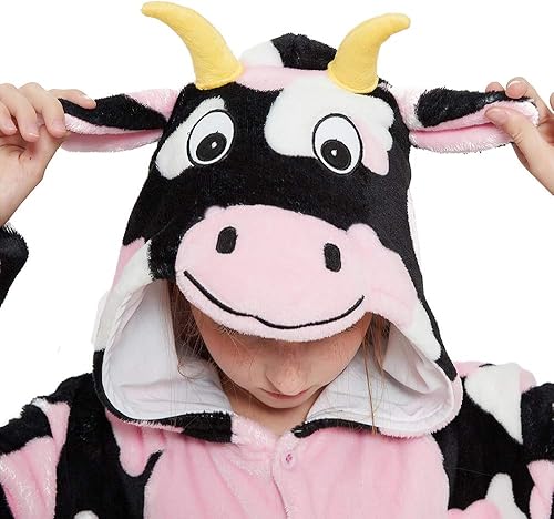 Miniatura 2 de Mameluco de disfraz de vaca para niños y niñas, diseño de vaca, novedoso color fresa, pijamas de vaca para adolescente...