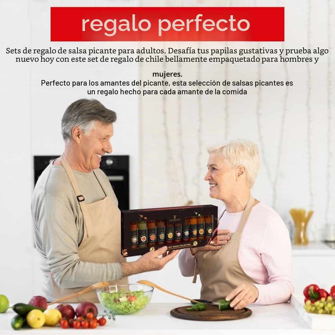 Regalos de salsa picante para hombres 2023 - Juegos de salsa picante gourmet para amantes de los chiles, comida para adultos, regalos veganos para él, botellas de vidrio de 10 x 50 ml
