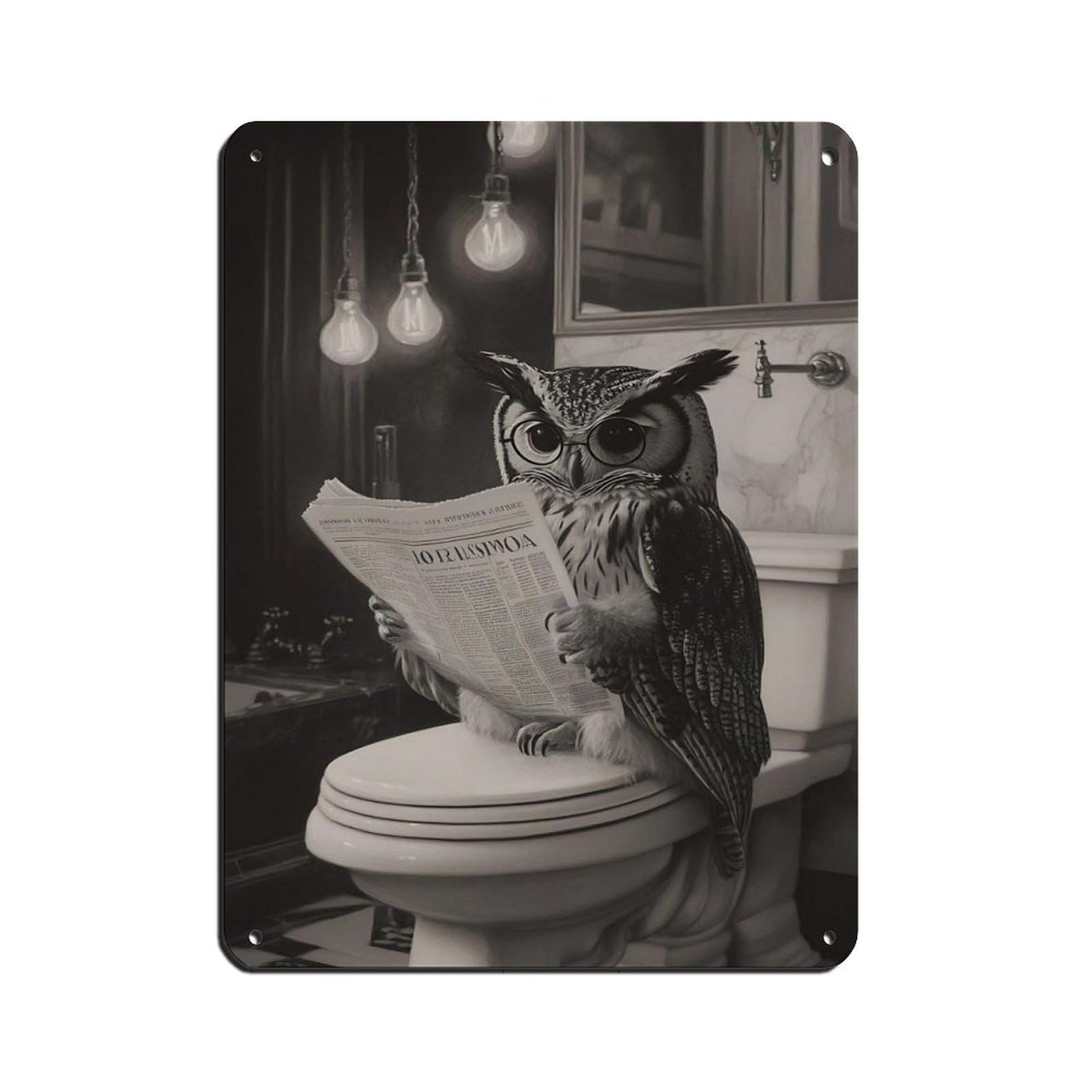 Owl Reading Newspaper Unique Bathroom Retro Poster Metal Tin Sign Chic Art Retro Iron Painting Bar People Cave Cafe Family Garage Poster Wall Decoration 12x16inch(30x40cm)
