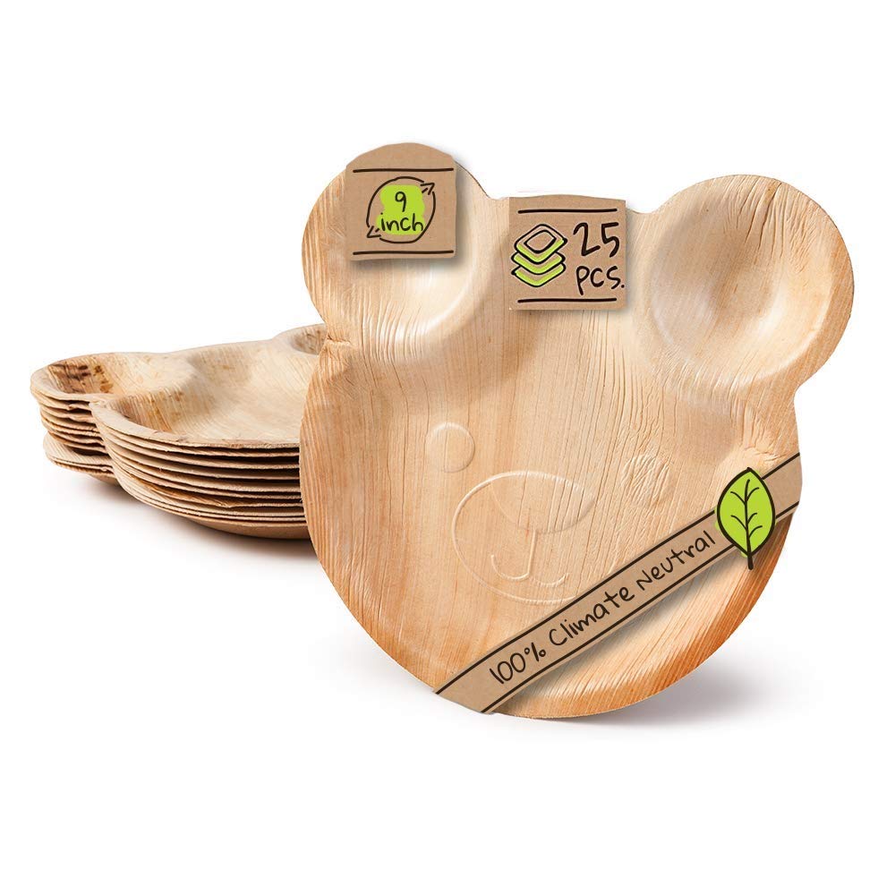 ECONUS Export Quality Plates| Pack of 20| Size-9" inch Disposable Areca Leaf Bear Shaped Plate Eco-Friendly Biodegradable and Suitable for Kids Birthday Parties