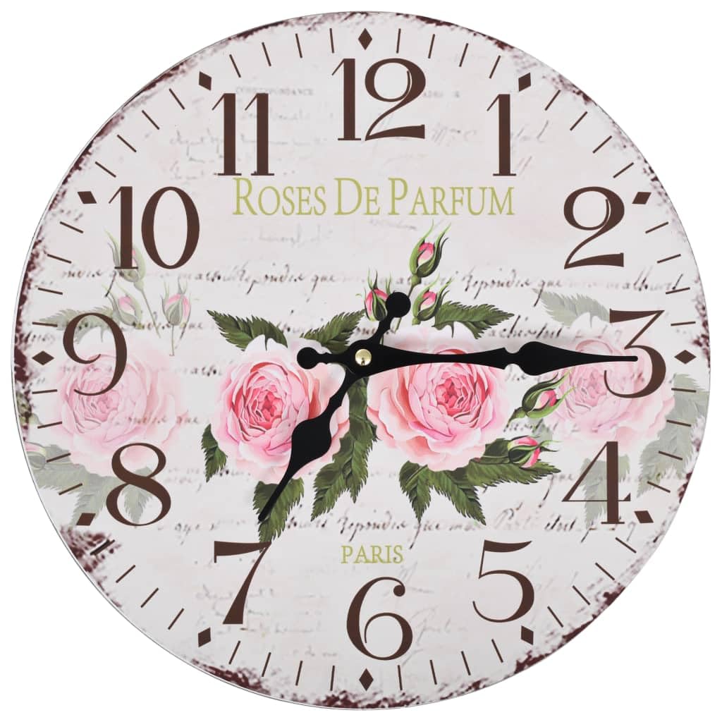 Vidaxl Flower Vintage Wall Clock 30Cm Home Office Living Room Analog Timer