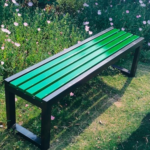 Weatherproof 59" Outdoor Bench, Heavy-Duty Metal Frame & Plastic-Wood Slats, 880 lbs Capacity, Backless Patio Seating for 2-3 People, Durable Garden Furniture