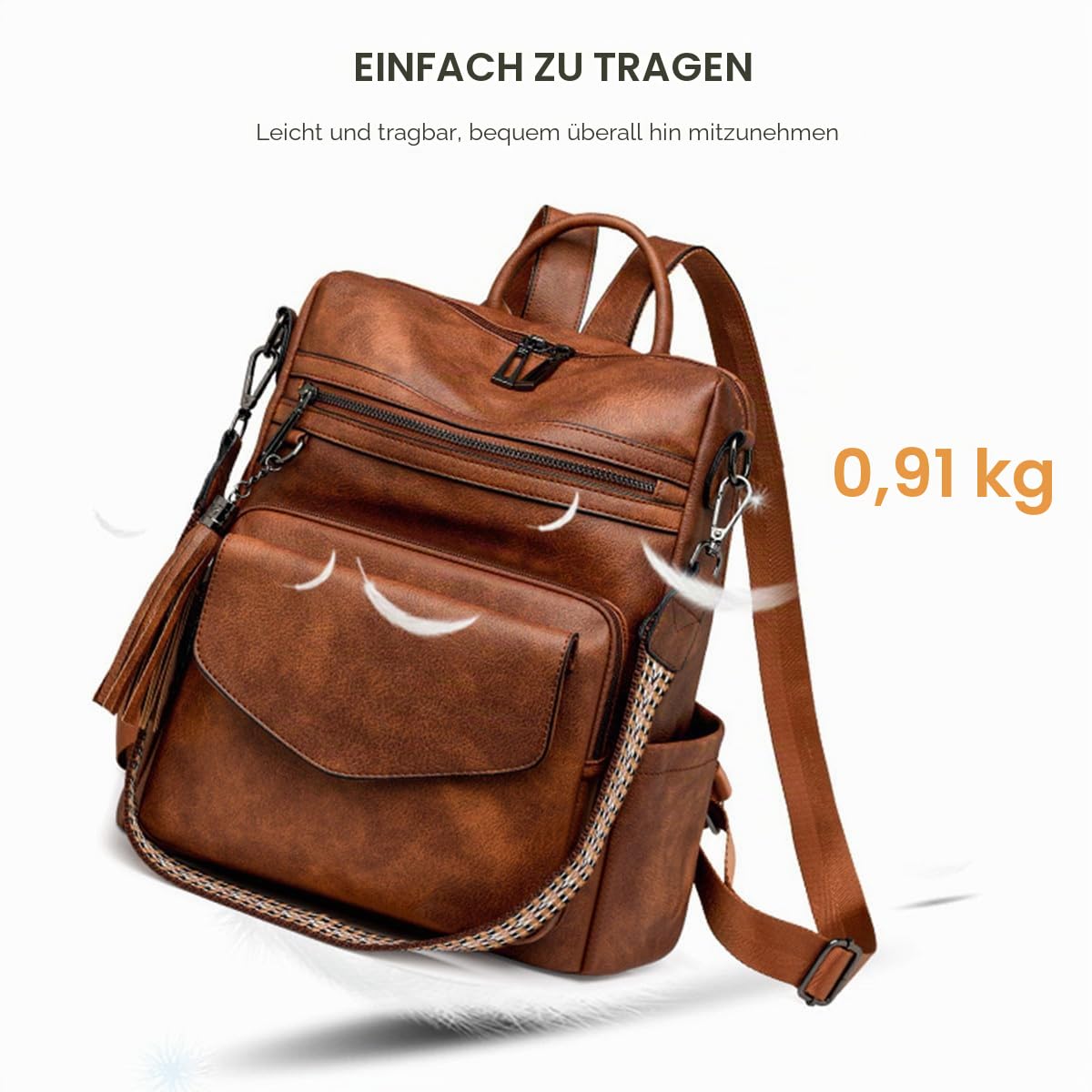 SONARIN PU Rucksack Tasche Damen,Wasserdicht Mode Damen Rucksack mit Geldbeutel Cityrucksack Tagesrucksack Handtasche,Convertible Umhängetasche für Schule Arbeit Reisen(Braun)