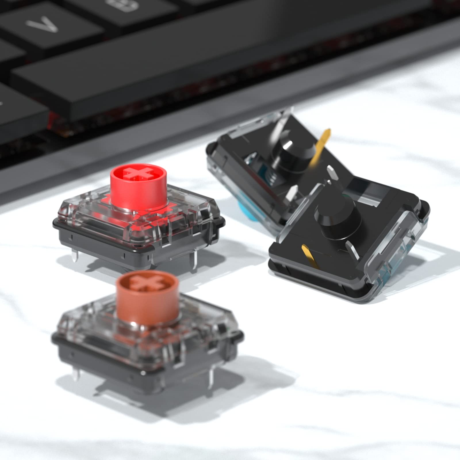 KAILH Interruptor de teclado mecánico de perfil bajo Choc V2 Keystem de perfil bajo DIY MX Switch Tactile Click Liner 5PIN (70 piezas, marrón)