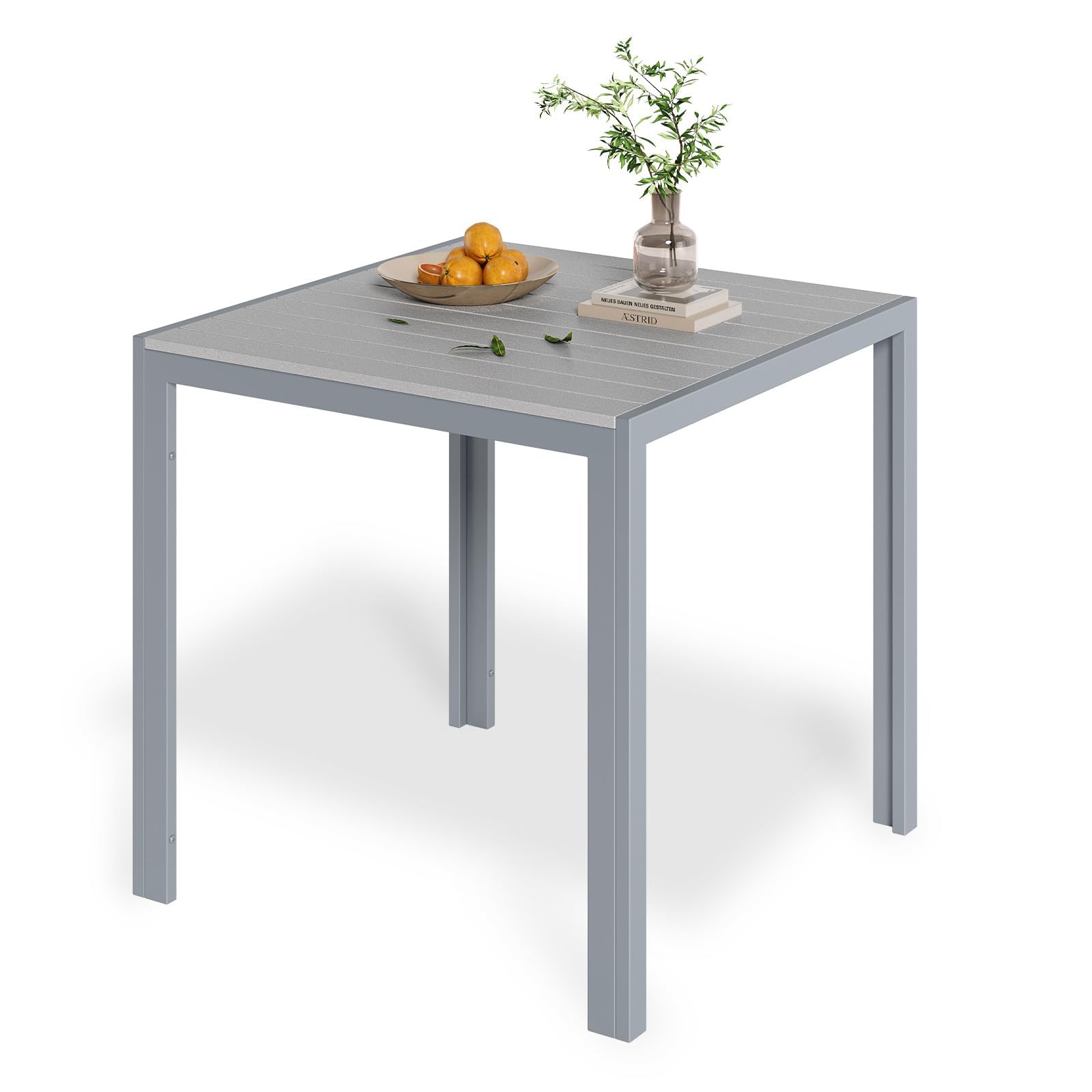 LIFERUN Garden Table 75x75cm, Square Patio Table,Outdoor Bistro Table(All Grey)