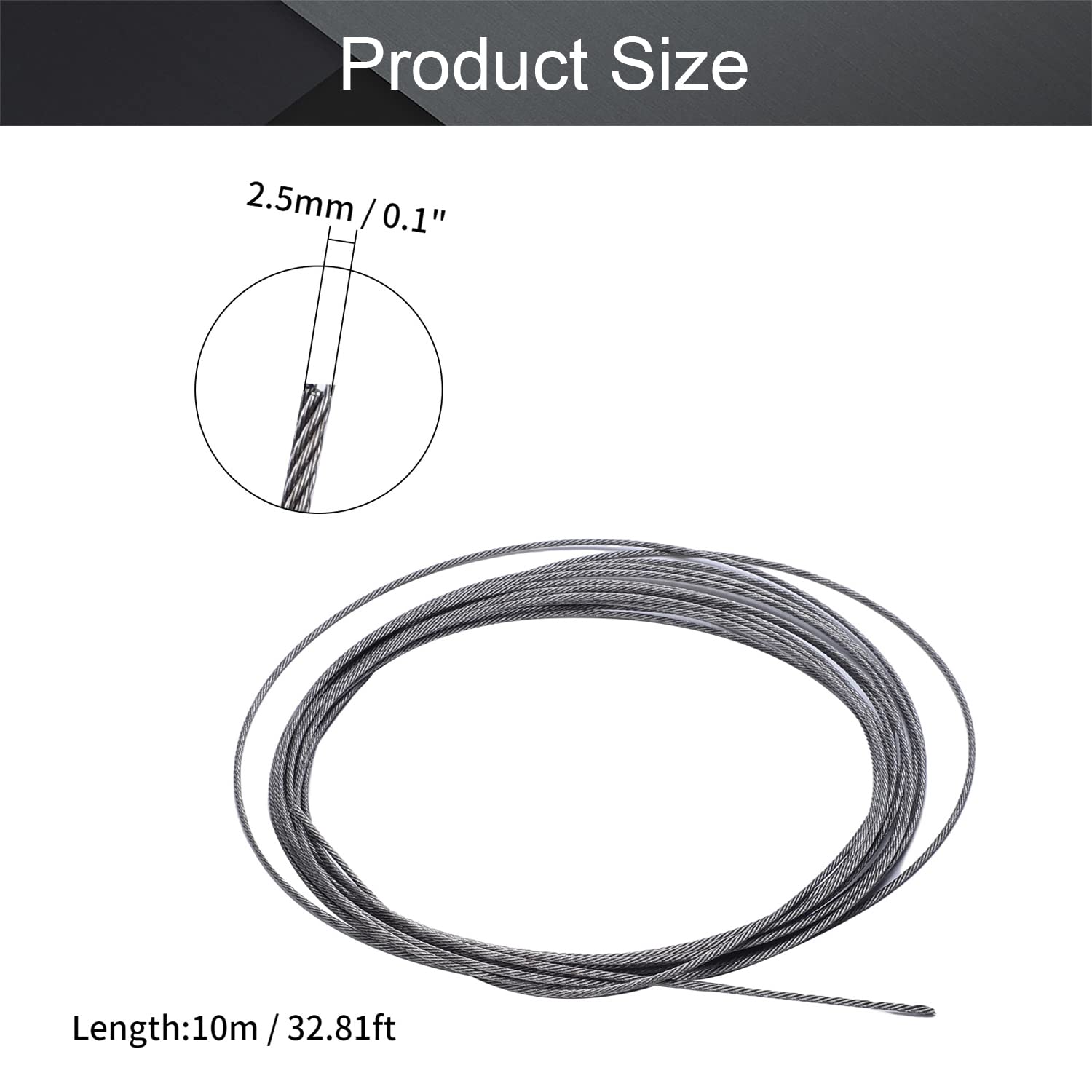 Othmro 32.8FT Wire Rope 304 Stainless Steel Cable Ropes 0.1inch Dia Flexible Metal Wire Rope Cable for Railing Decking Outdoor Shades DIY Balustrade
