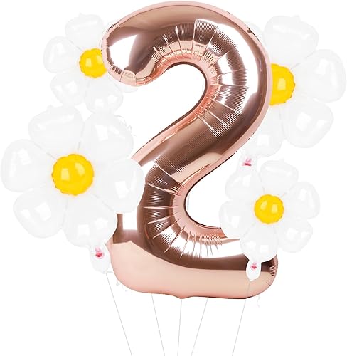 Dripykiaa 5 globos de dos geniales decoraciones de fiesta de margaritas de 40 pulgadas, color oro rosa, dos globos para decoración de segundo