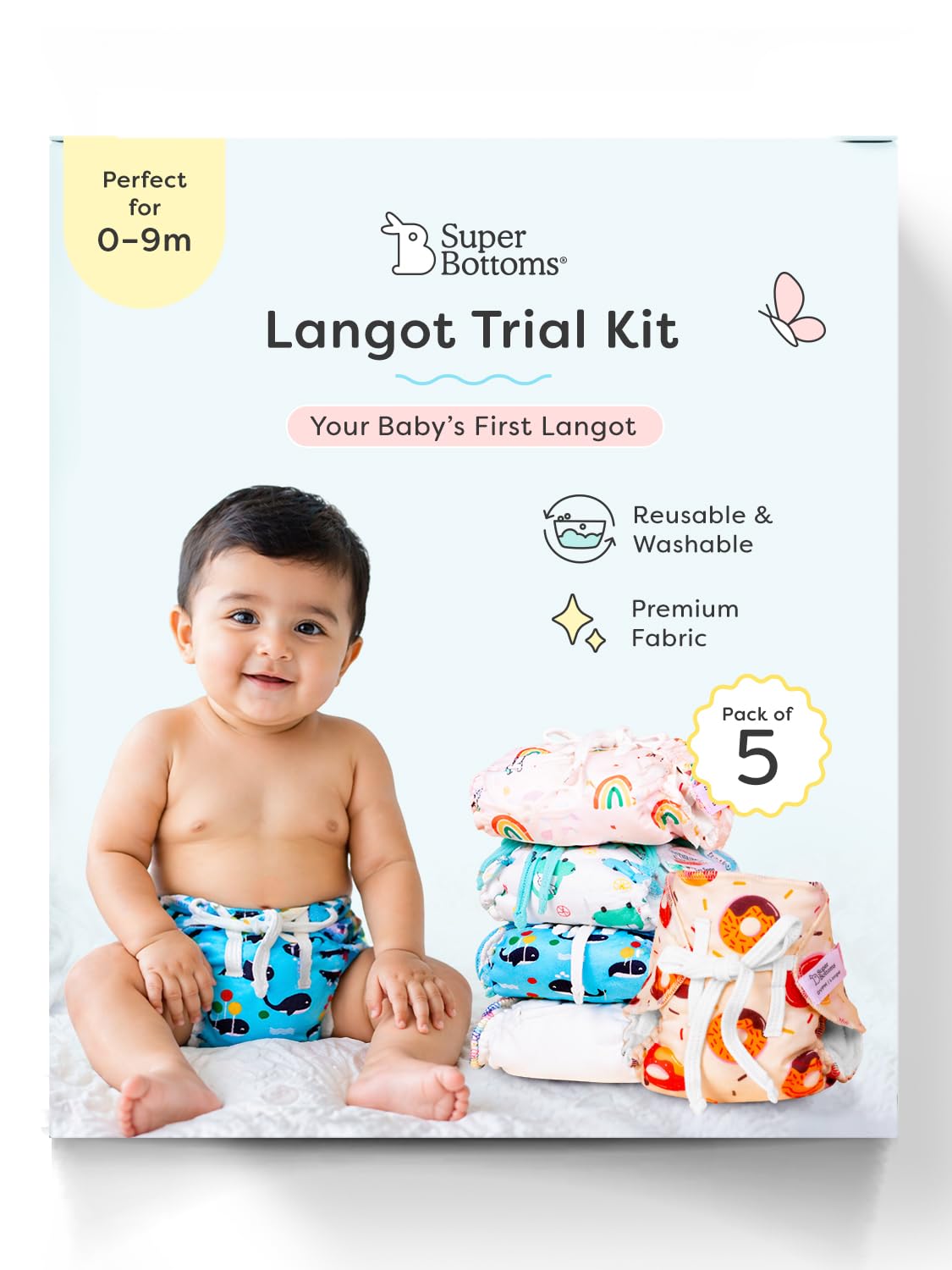 SuperBottoms DryFeel Langot Trial Kit for Newborn Babies, 5 Assorted Langots with 2 Printed, 2 Premium Muslin & 1 White, Soft Cotton Langot for Diaper-Free Time, 0-9 Months-image-47