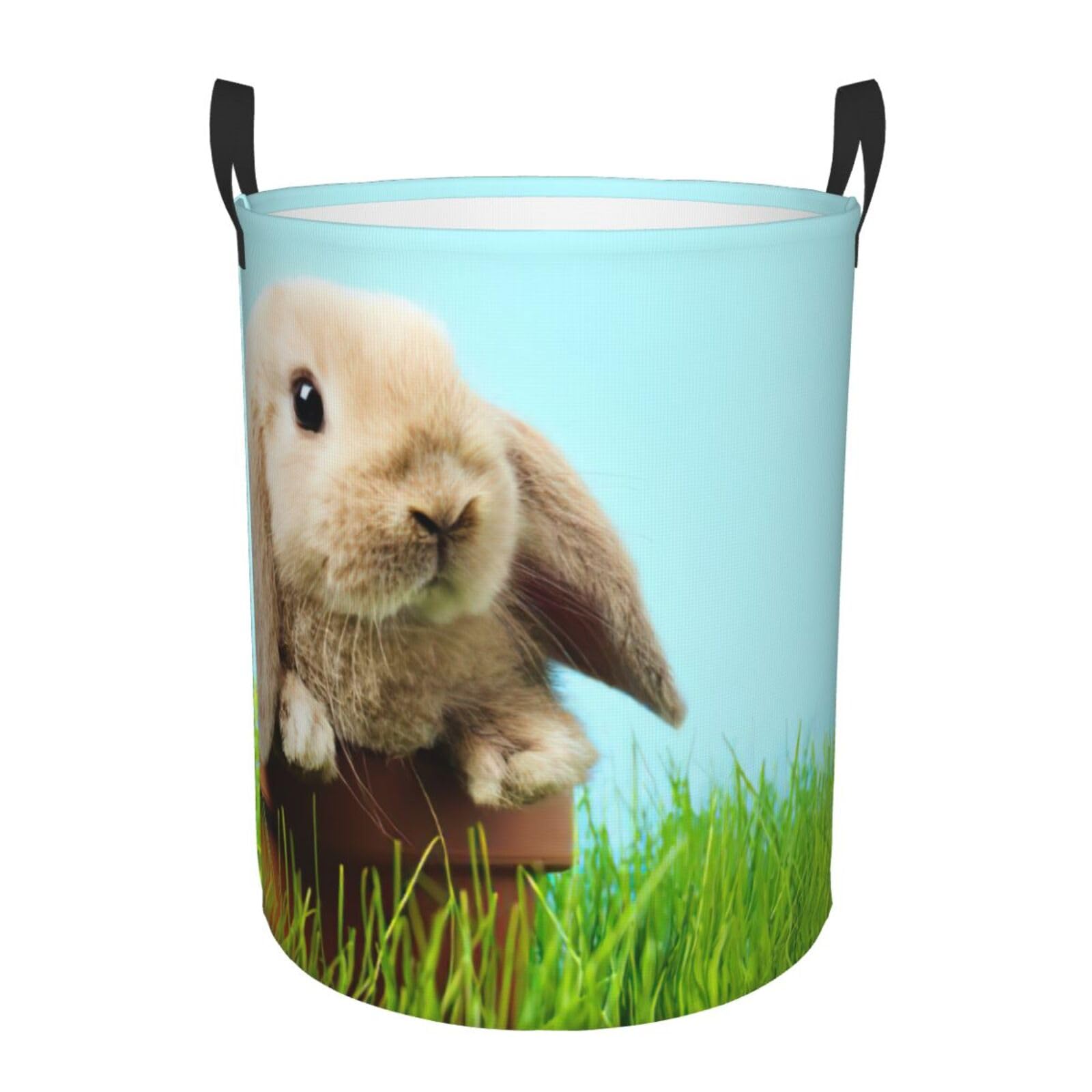 Grand panier à linge rond lapin sac de rangement en tissu à poignées