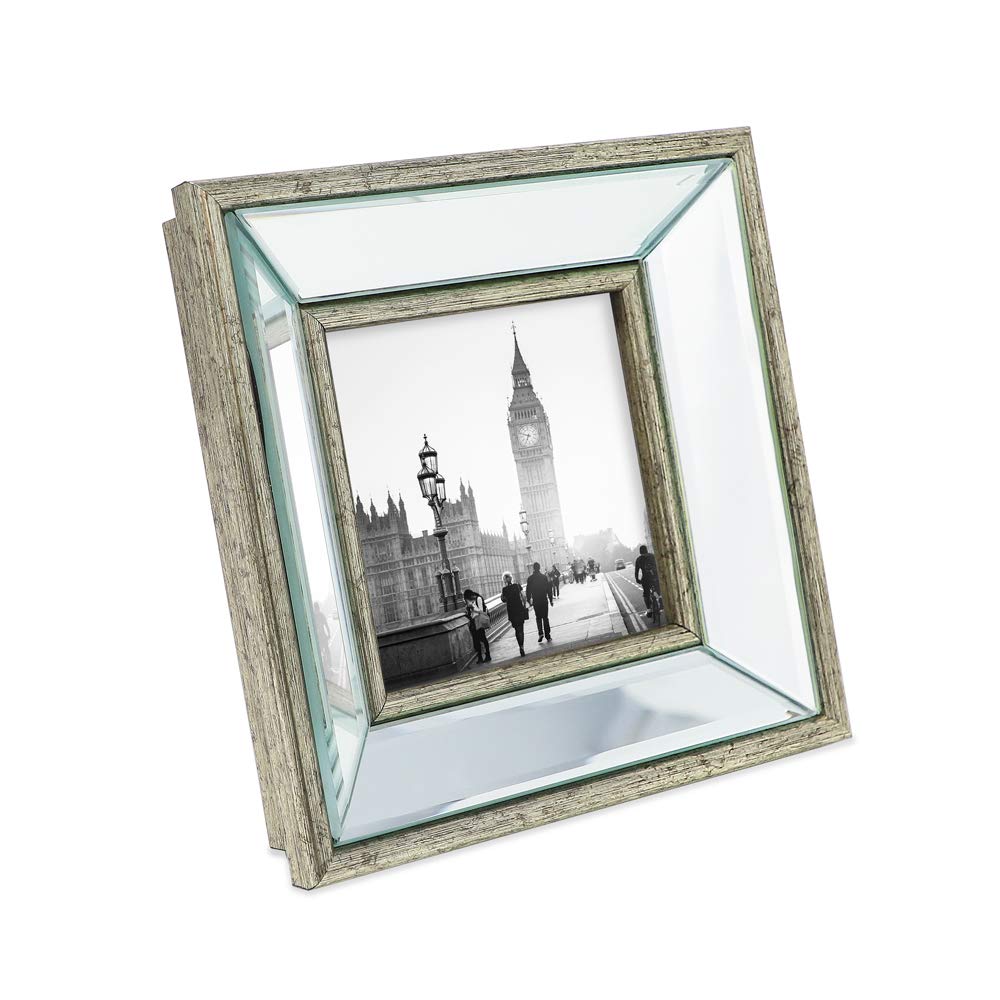 Isaac Jacobs 4x4 Silver Beveled Mirror Picture Frame - Classic Mirrored Frame with Deep Slanted Angle Made for Wall Décor Display, Photo Gallery and Wall Art (4x4, Silver)