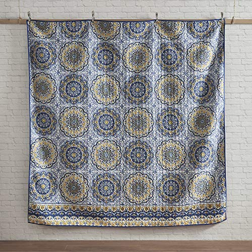 Madison Park Tangiers Quilt Modern Classic Design All Season, Breathable Coverlet Lightweight Bedding Set, Matching Shams, Decorative Pillow, Full/Queen(90"X90"), Circle Blue 6 Piece #TOP2