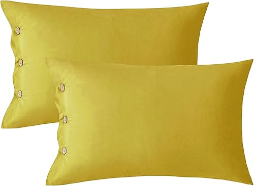 JELLYMONI Juego de 2 fundas de almohada de algodón tamaño King de 20 x 36 pulgadas, fundas de almohada de color amarillo, 100% algodón lavado, suave