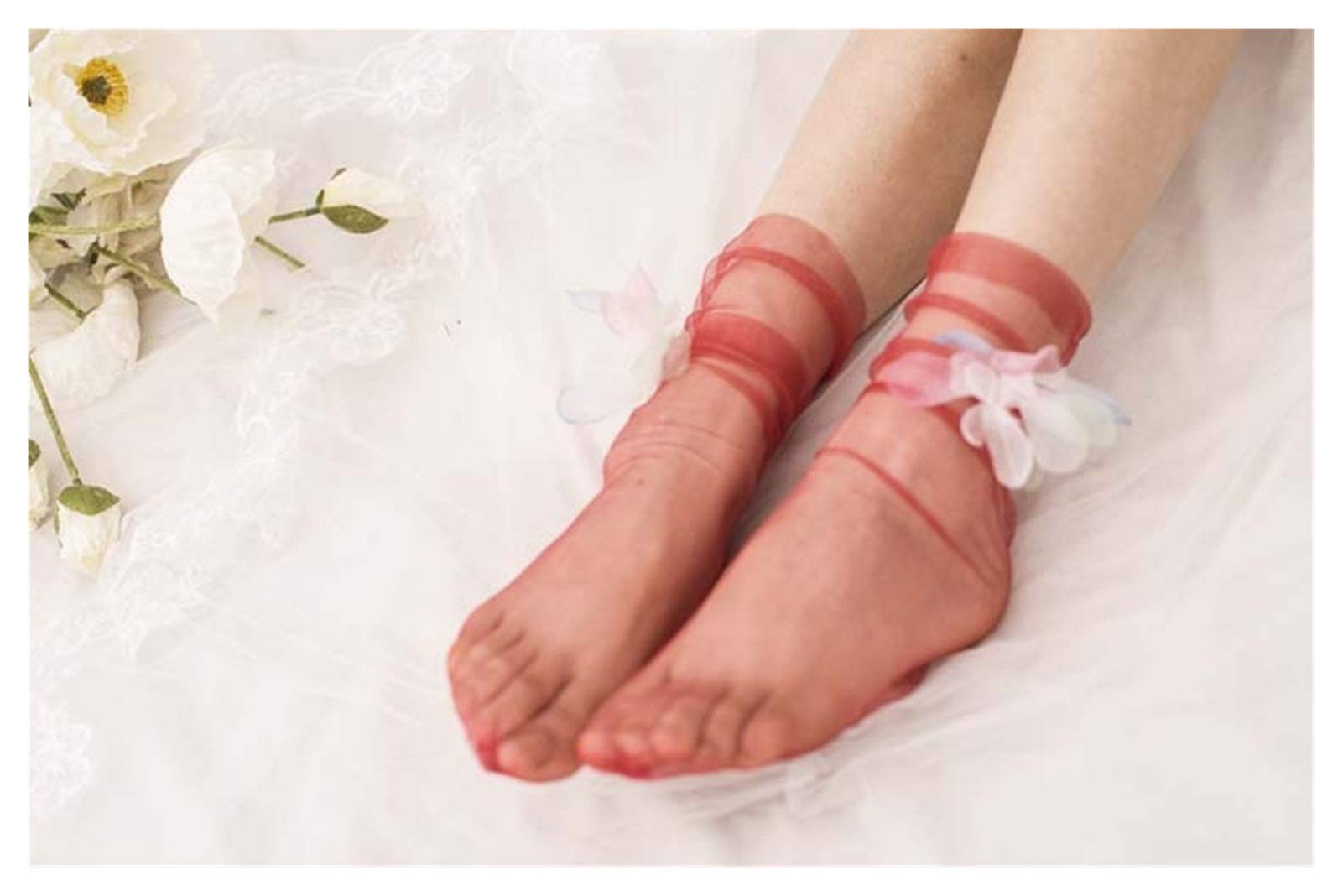 Chaussettes frilly ruffle lace de soirée tulle transparent femme floral mesh