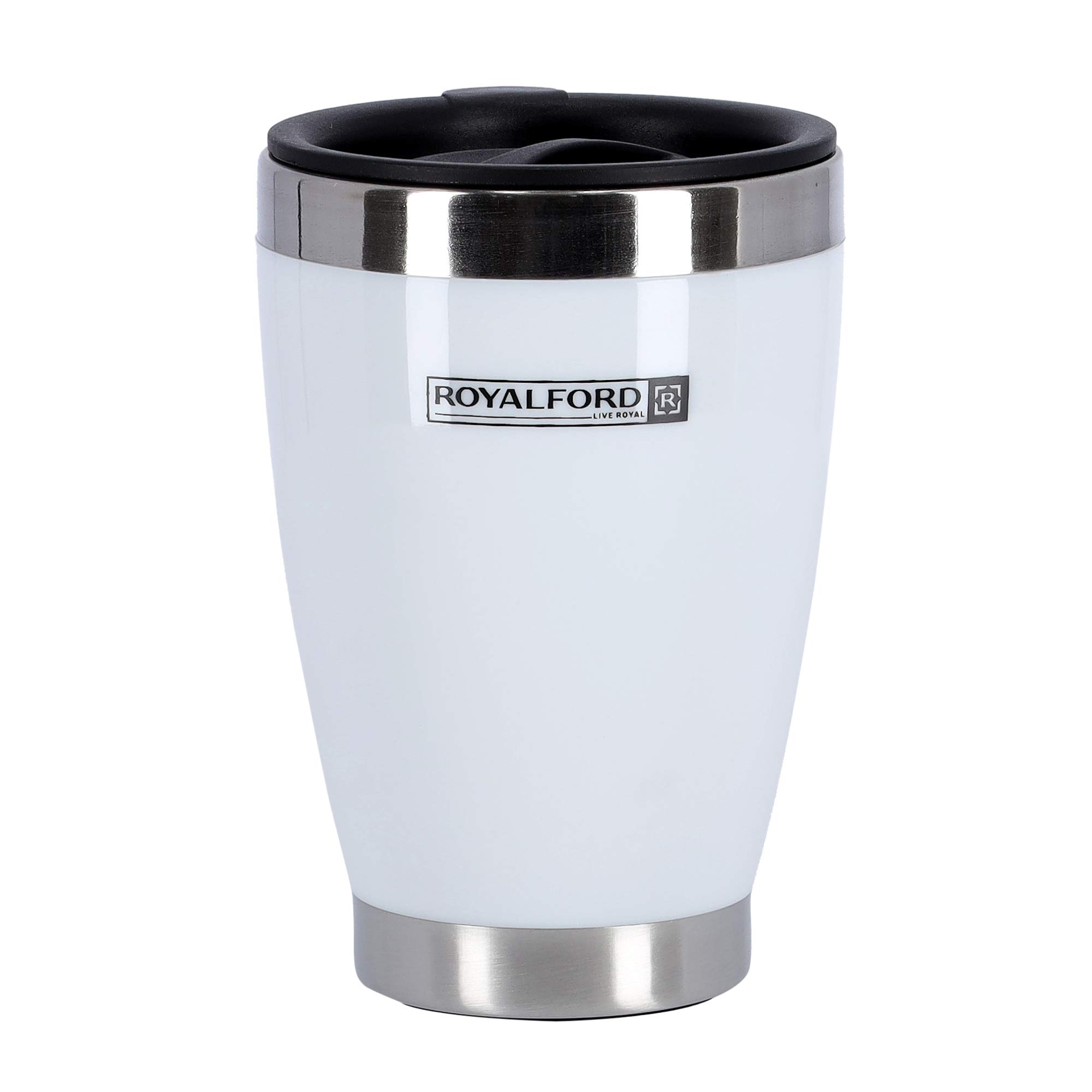 Royalford RF5483WH 400ML Travel Mug Portable BPA Free, Double Wall & High Grade Stainless Steel Inner Hot & Cool, LeakResistant Preserves Flavour & Freshness Ideal Tea Coffee & More, MULTI