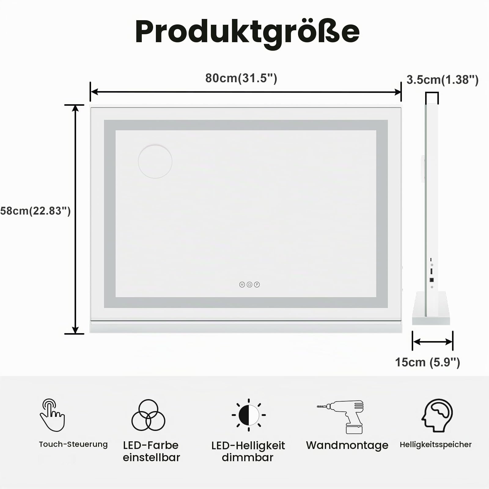 Dripex Hollywood Schminktischspiegel mit HD Beleuchtung 80 x 60 cm, 3 Farblichtmodi, 10 Facher Vergrößerung Spiegel, USB Anschluss, Aufstellung oder Wandmontage
