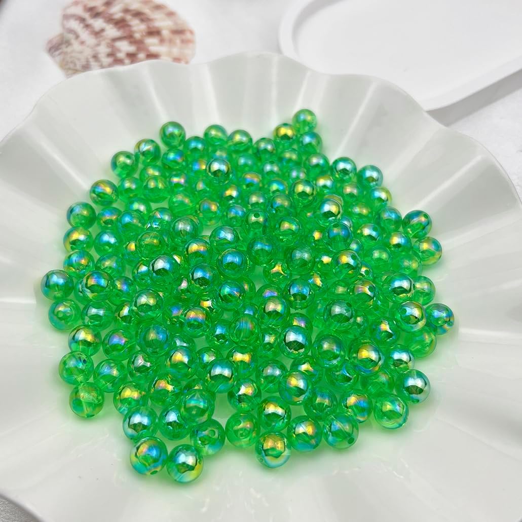 400 Pcs 8mm Acrylic Round Beads AB Colors Craft Beads Round Spacer Beads with Holes for DIY Craft Making Necklace Bracelet Earring Ornament(14- Green) - Image 2