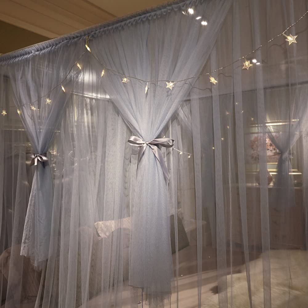 Lussuosa tenda a baldacchino grigia a 4 angoli, 2 x 2,2 x 2 m, elegante zanzariera per letti dei bambini, decorazione per camera da letto, aggiunge privacy e stile