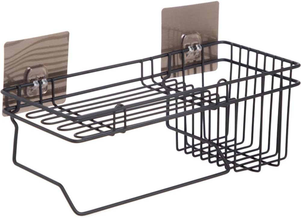 zoomenzoSelf Adhesive Multipurpose Kitchen Bathroom Shelf Wall Holder Storage Rack Bathroom Rack Storage Box Strong Magic Sticker Shower Rack Shelf with Towel Holder, Black Color