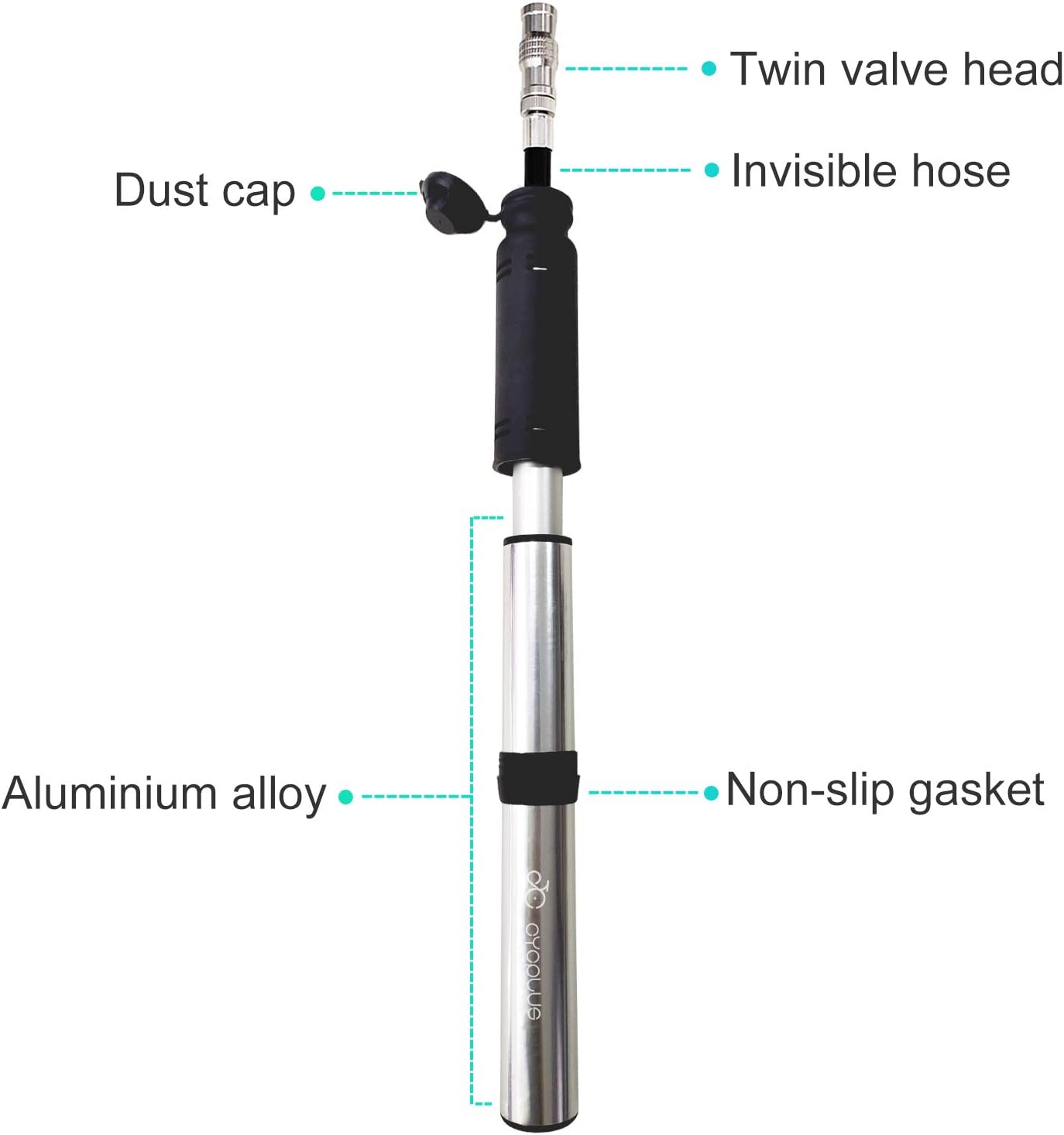CYCPLUS Mini Portable Bike Tire Pump Bicycle Frame Mount Pump Fits Presta & Schrader Valve 120 PSI High Pressure for Road Mountain and BMX Bikes Includes Mount Kit A30