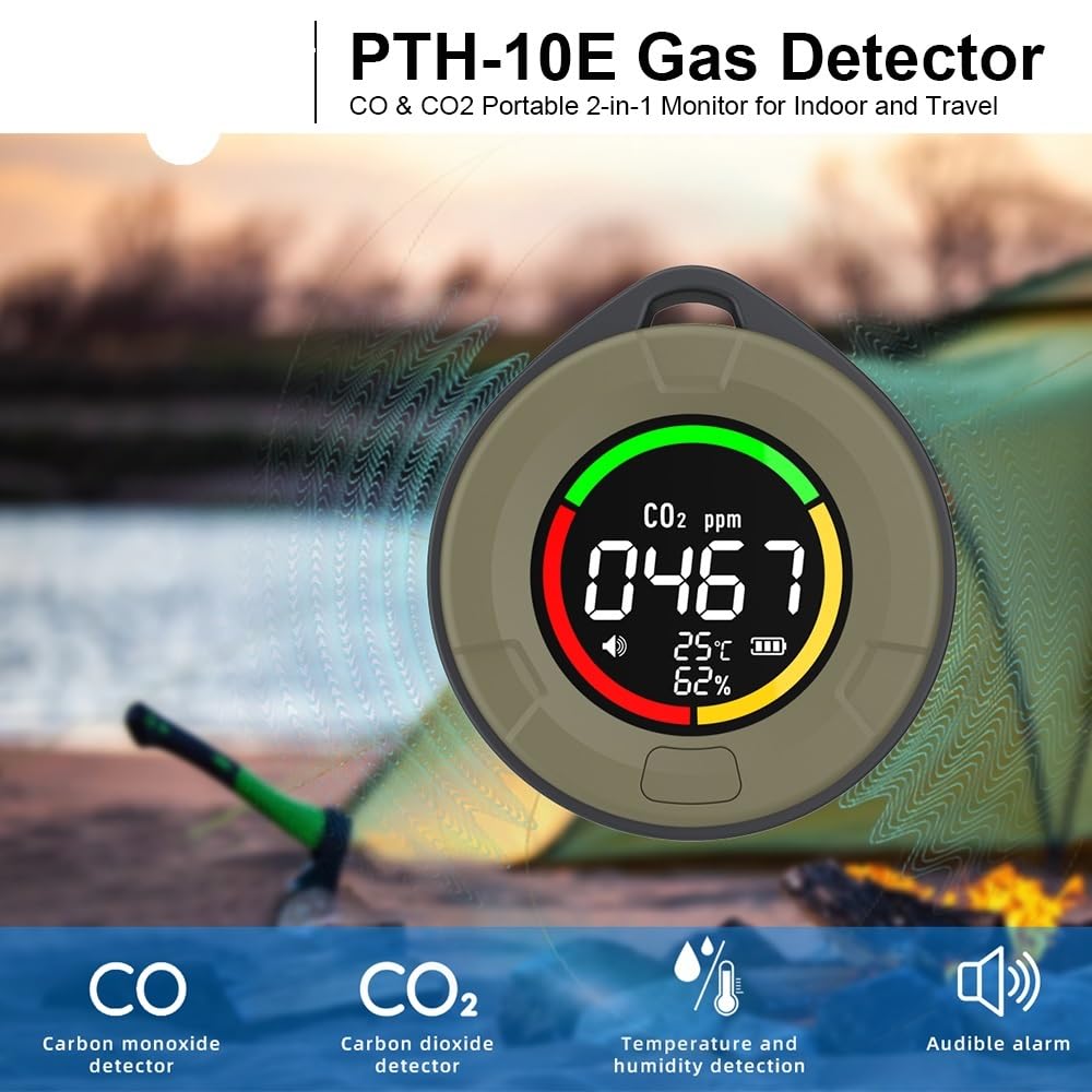 Detektor gazu, Mini Detektor Tlenku Węgla CO CO2 Przenośny Monitor Jakości Powietrza HD Ekran LED Ładowanie Przez USB