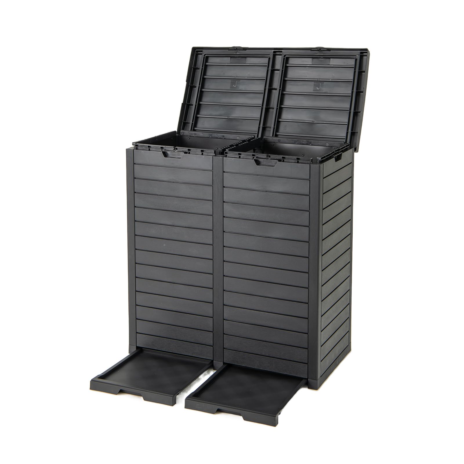 GOPLUS Bote de Basura Doble para Exteriores, Bote de Gran Capacidad de 135 L con Bandeja para Líquidos, Bote de Basura para Interiores y Exteriores con Tapas Escalonadas (Negro,1)