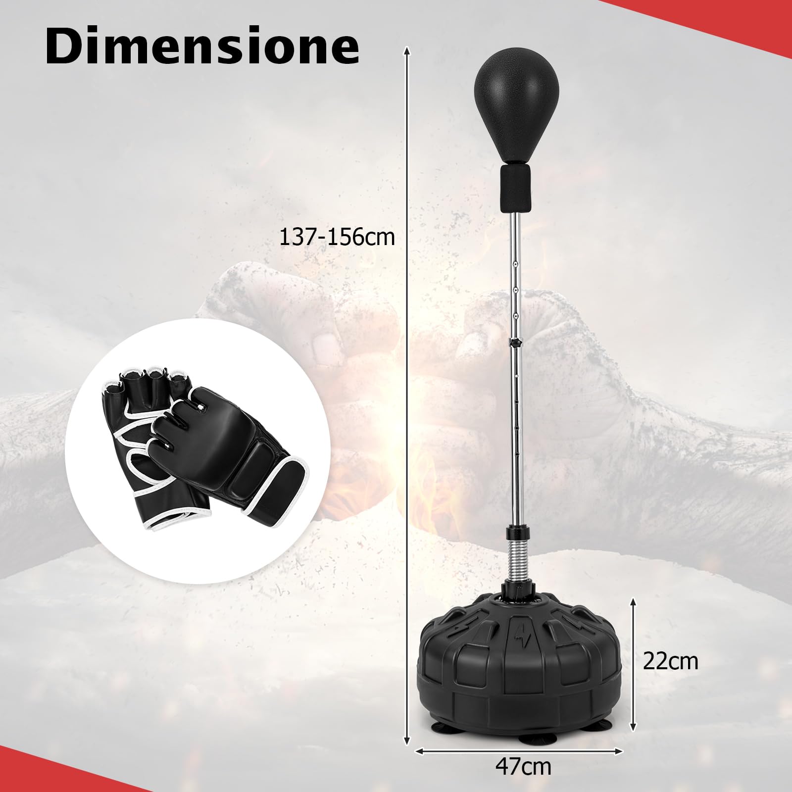 COSTWAY Punching Ball da Terra per Bambini e Adulti, Pungiball Veloce con Guantoni, Asta Flessibile, Base Riempibile e Regolabile in Altezza 137-156 cm, Sacco da Boxe per Casa e Palestra, Nero