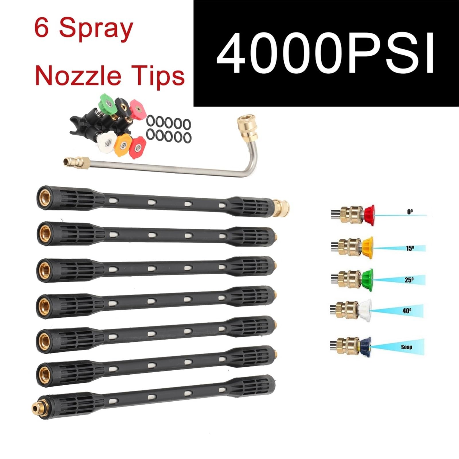 Lance de Nettoyage Allongée Outil de nettoyage gouttières à connecteur rapide 1/4", rallonges nettoyeur haute pression 4000 psi, toit avec buses(9 * 5.5 * 18cm)