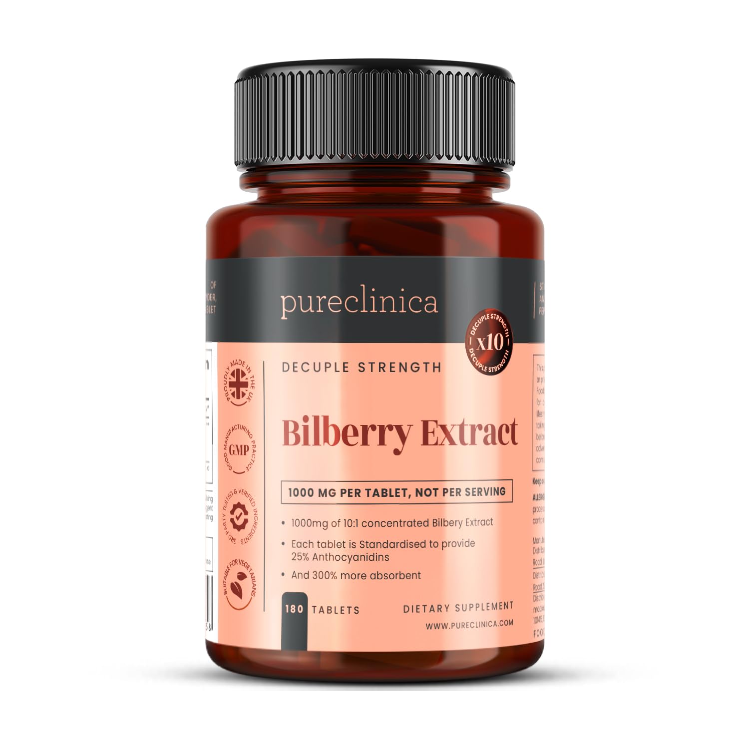 Heidelbeerextrakt 10,000 mg x 180 Tabletten - 10 X mehr Anthocyanidine pro Tablette als die meisten Produkte der Konkurrenz - dazu noch 5 mg Piperin (Schwarzpfefferextrakt) für 300% bessere Absorption