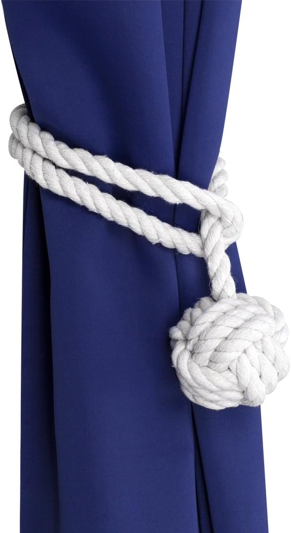 Home Queen PU Leather Window Treatment Tiebacks and Rope Knot Curtain Holdback, Set of 8, Chocolate and White