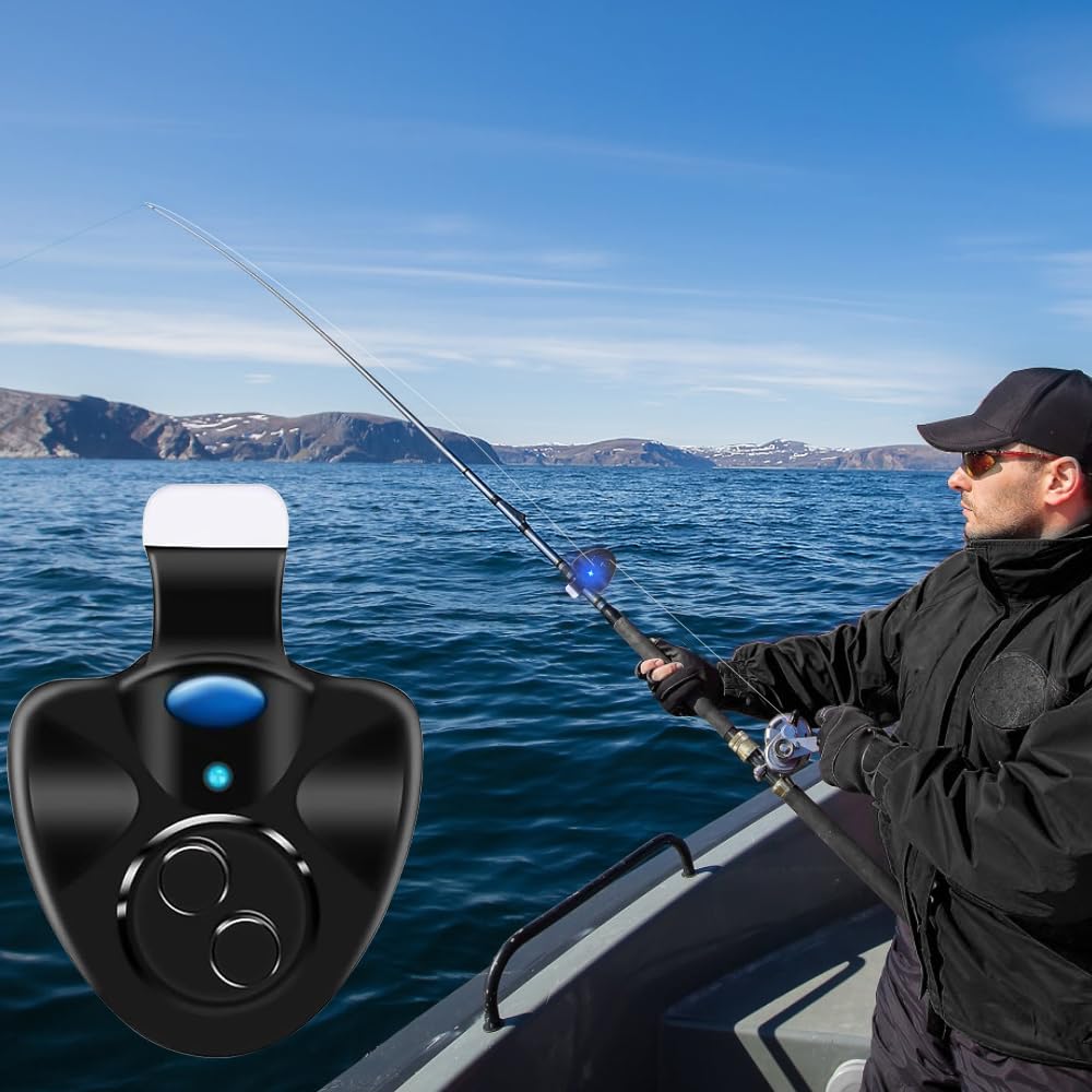 Mizikuu Lot de 3 détecteurs de touche électroniques à LED Light-Strike LED - Alarme de pêche avec détecteur de mouvement - Veilleuse - Pointe de canne à pêche à clip