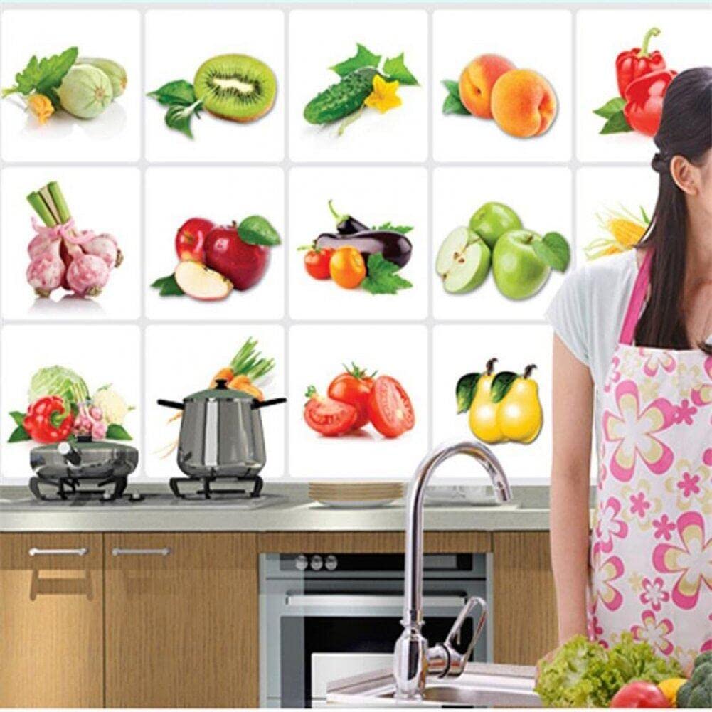 Sanfly Stick on Wall Tiles Stickers 3d Fruit Tile Waterproof Oil Proof Tile Stickers Self Adhesive Peel Kitchen Tile Decals Art Mural