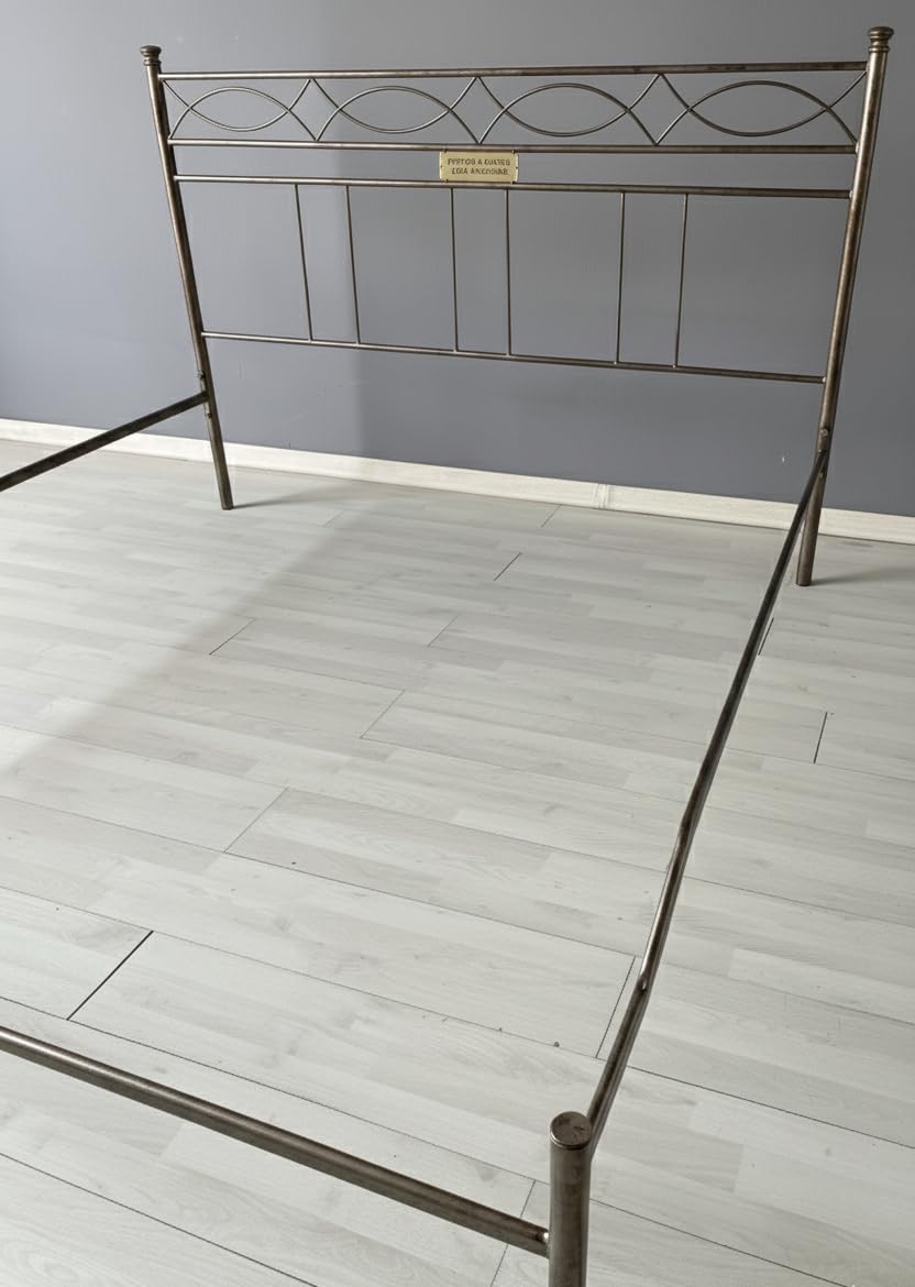 AESSEGI Letto Matrimoniale Solo Testata 160x190 Ferro Battuto Antracite Artigianale Made in Italy. Modello Rosa Anna, Struttura Metallo, Spedizione inclusa.