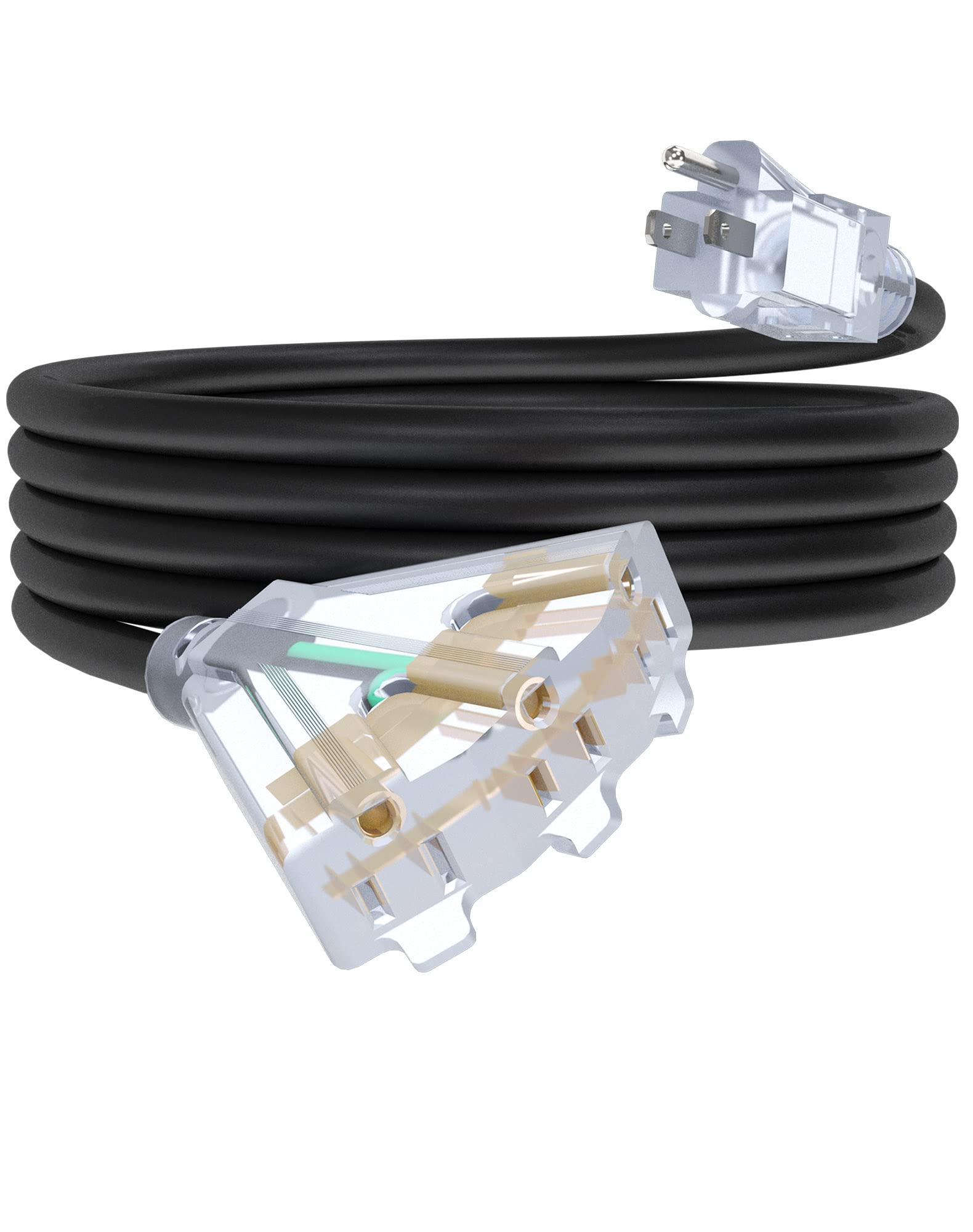 PlugSaf Cable De Extensión Amarillo Calibre 12/3 Para Interiores Y Exteriores De 1 Pie (paquete De 3) Con Indicador Iluminado, Cable De Extensión SJTW De 3 Clavijas Resistente Con Enchufe A