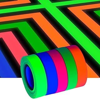 Neon Gaffer Cloth Tape,Adhesive Black Light Tape Sets,Fluorescent UV Blacklight Glow in The Dark Tape for UV Party,Glow Sticks,neon Tape,Glow in Dark Tape,uv Tape (0.6''x16.5'x6 Rolls)
