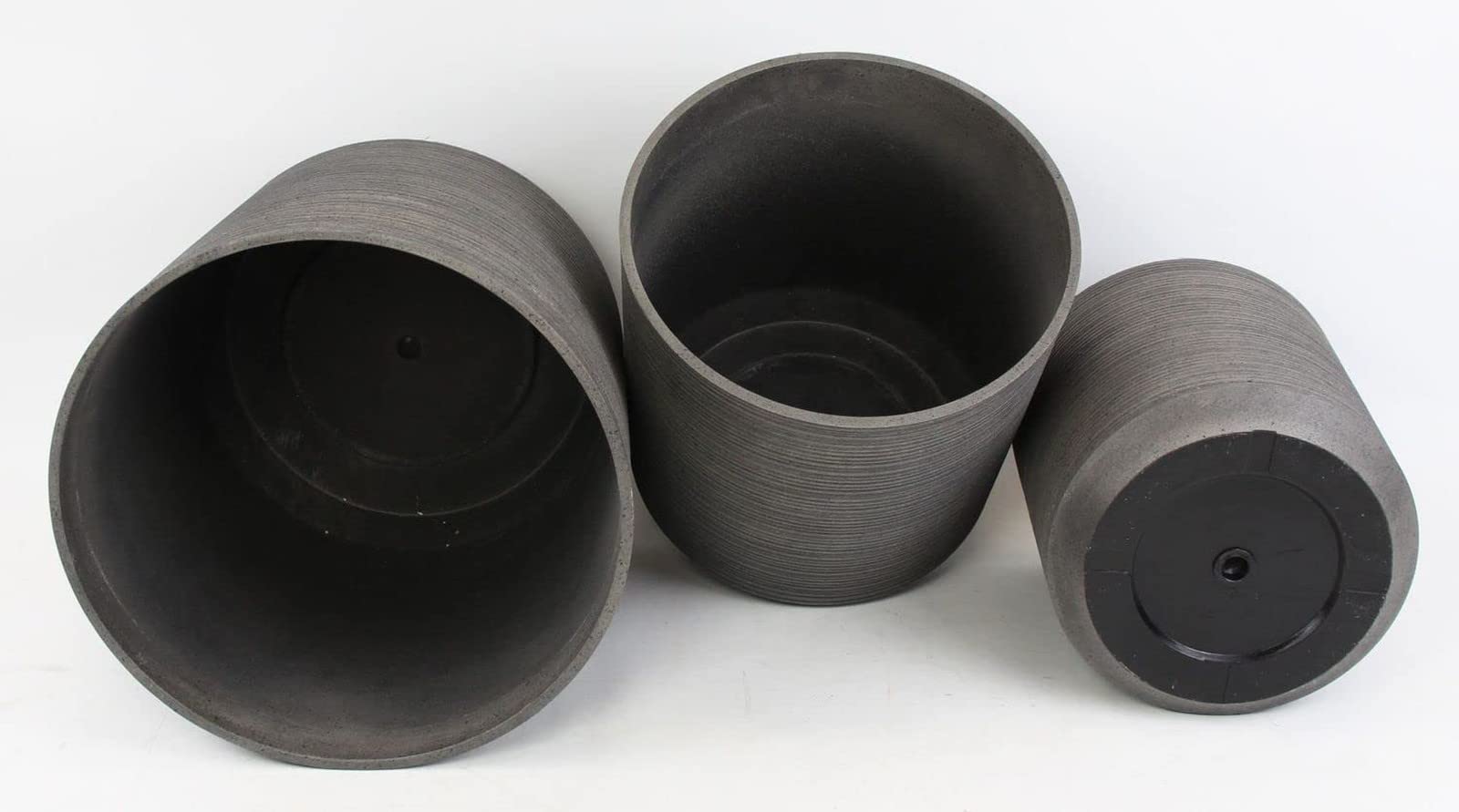 Dekoleidenschaft 3X Übertopf Re-Cycle in grau-braun aus tlw. recyceltem Kunststoff, Pflanztopf Set, Blumentopf, Blumenübertopf, Pflanzgefäß