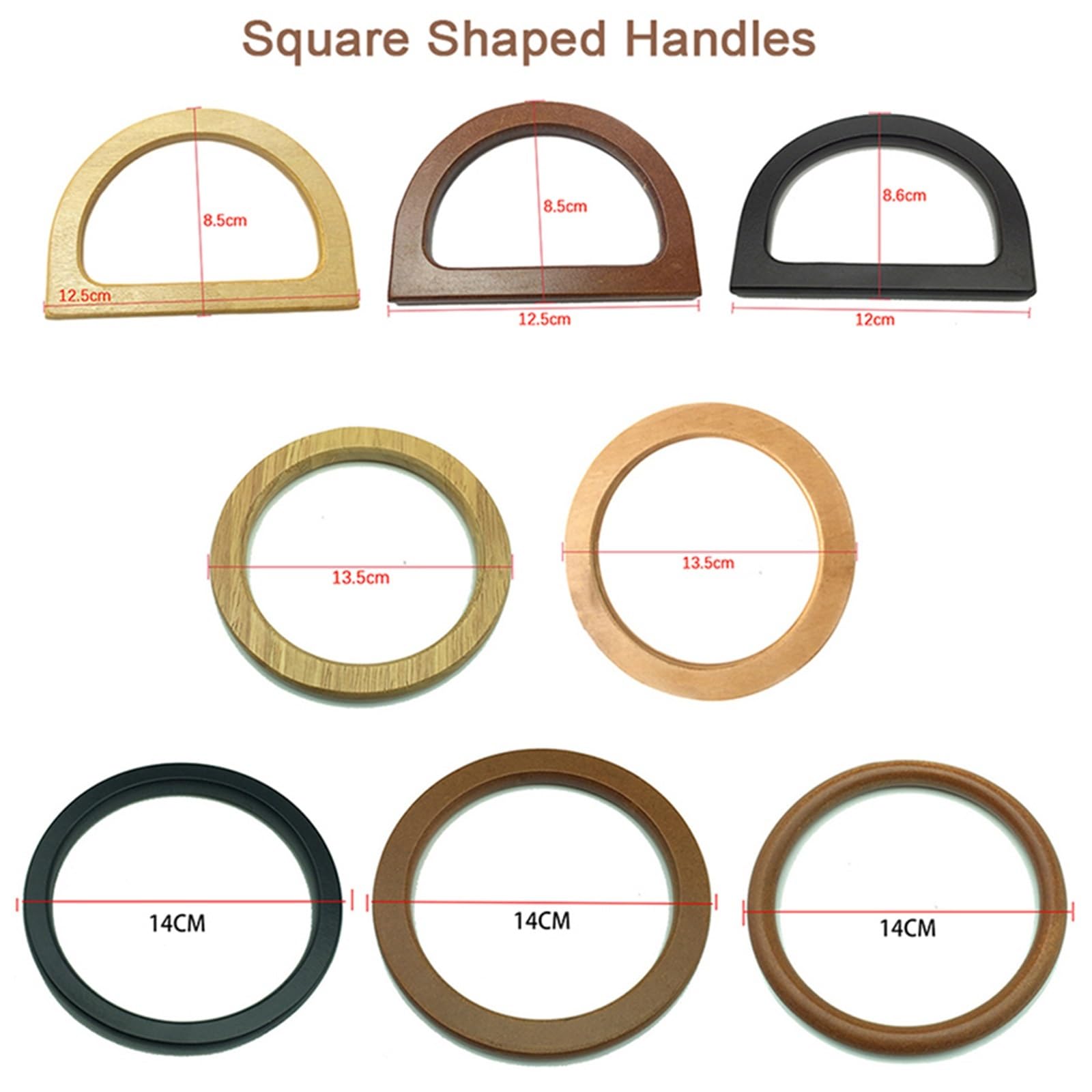 Mango de madera maciza 4 piezas Para Bolsos | Bolso hecho a mano, bolso tejido, bolso, bolso, asas, anillo, bolso portátil(Brown)