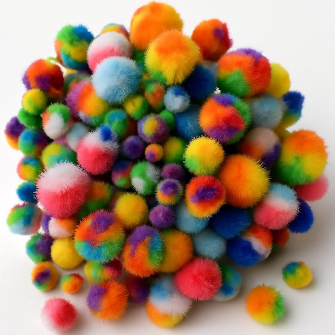 Springboard Rainbow Pom Poms Pack of 200, Bright Coloured Soft Craft Pompoms for EYFS Sensory Play, Sorting & Kids Art