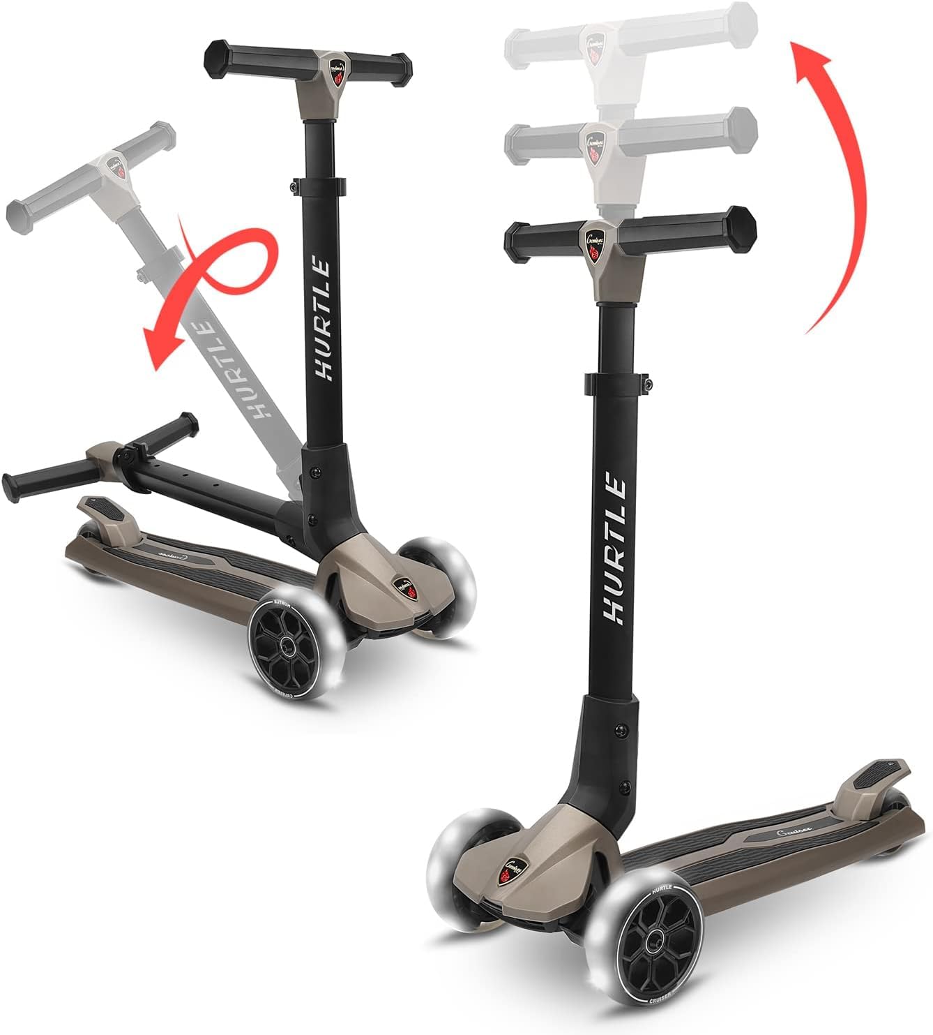 3 Wheeled Scooter for Kids - Foldable Stand Child Toddlers Toy Kick Scooters w/Built-in LED Wheel Lights, Anti-Slip Wide Deck, Adjustable Height, Great for Outdoor Fun